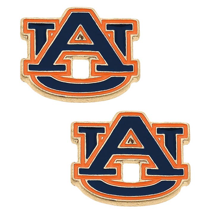 Auburn Tigers Enamel Stud Earrings in Navy/Burnt Orange