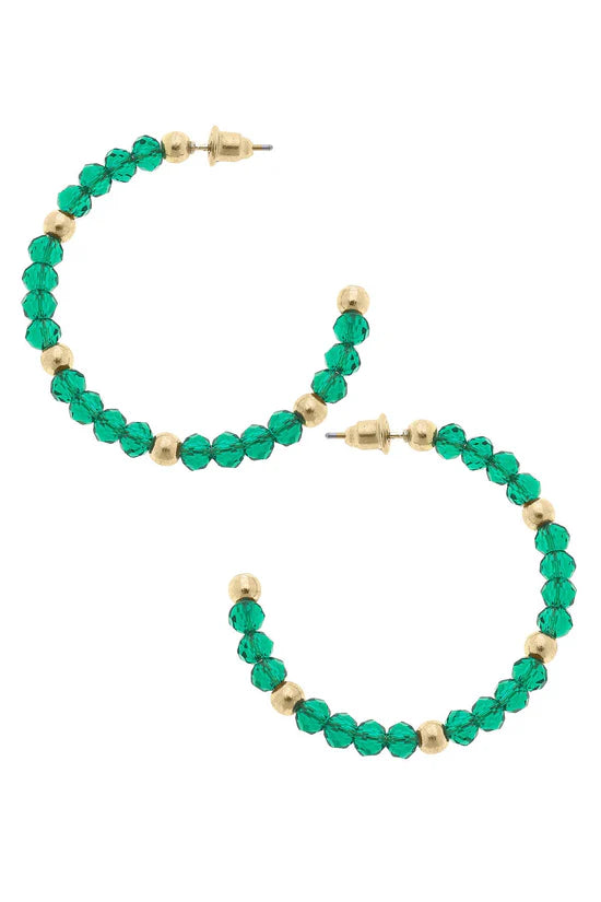 Gabbi Glass Beaded Hoop Earrings | Emerald & Gold