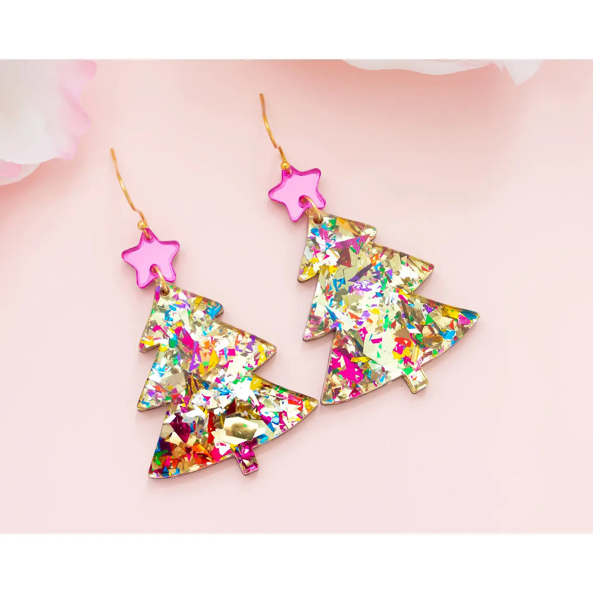 Christmas Tree Earrings | Gold Glitter