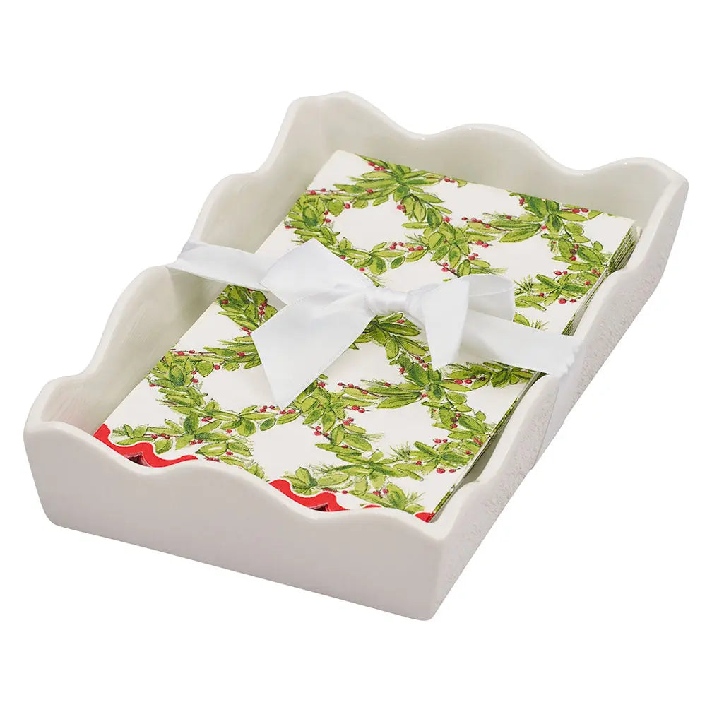 Ceramic Guest Towel Napkin Tray | Holly Berry