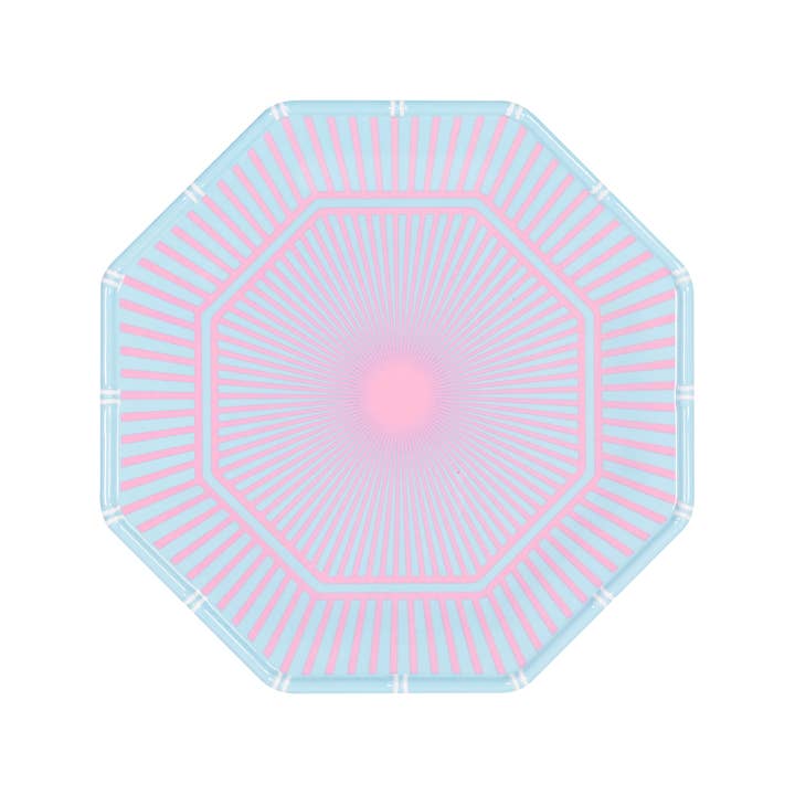 Melamine Appetizer Plate Set | Blue and Pink Stripe