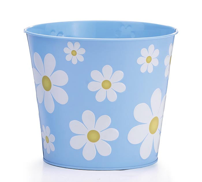 6" Tin Pot Cover | Blue with White Daisy