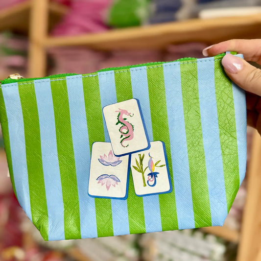 Mahjong Preppy Bag | Green & Blue Stripe