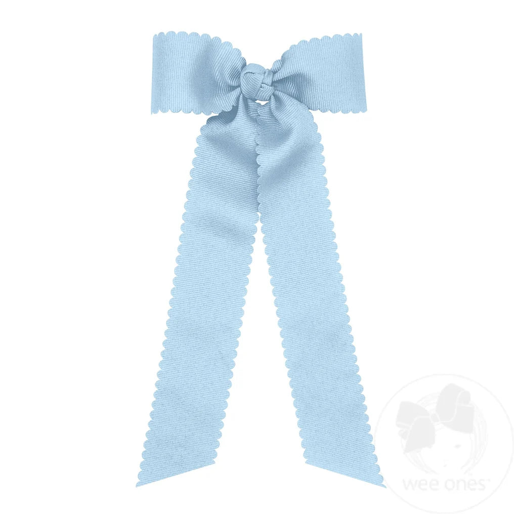 Medium Grosgrain Bowtie with Scalloped Edge and Streamer Tail | Millennium Blue