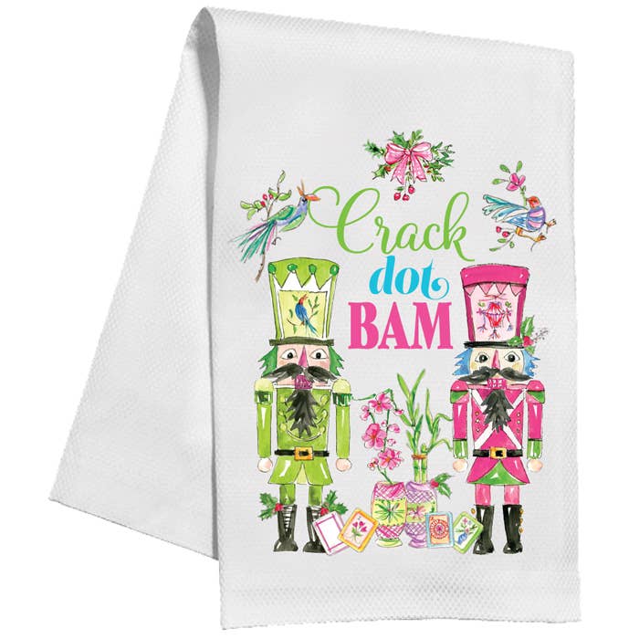 Kitchen Towel | Crack Dot Bam Pink Green Nutcrackers Mahjong