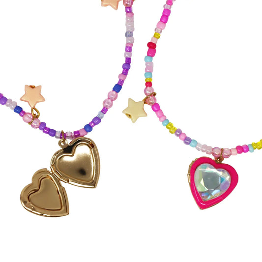 Bff Sparkle Heart Bestie Necklace Set