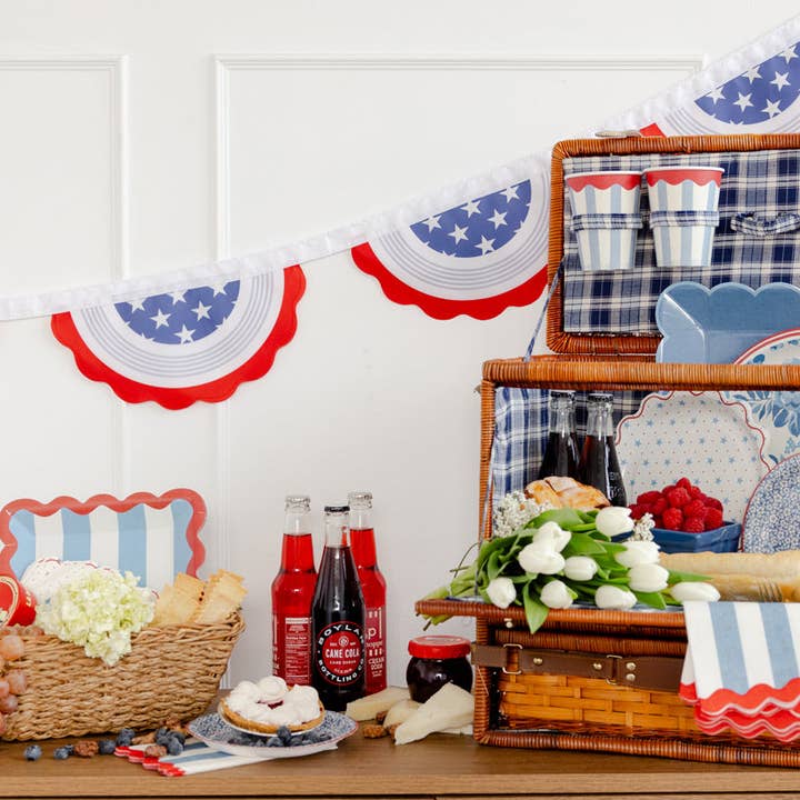 Ric Rac Trim Paper Plates | Hamptons Stripes