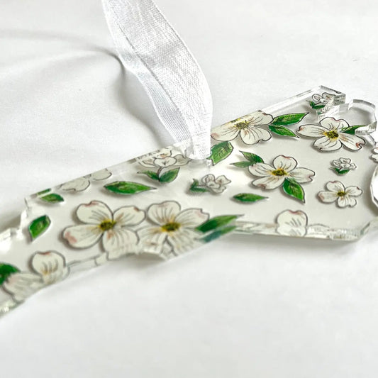 State of North Carolina Shape Ornament with State Flowers