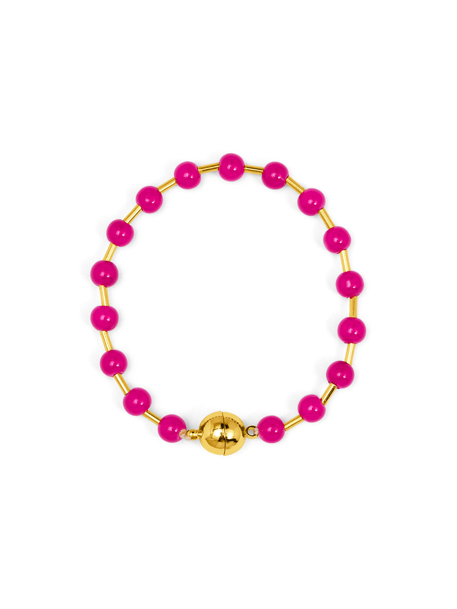 Glass Bead Magnetic Bracelet | Hot Pink