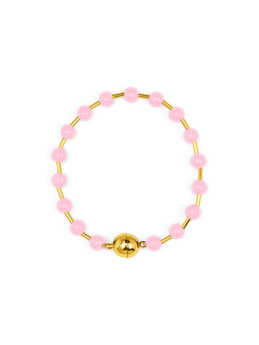 Glass Bead Magnetic Bracelet | Light Pink