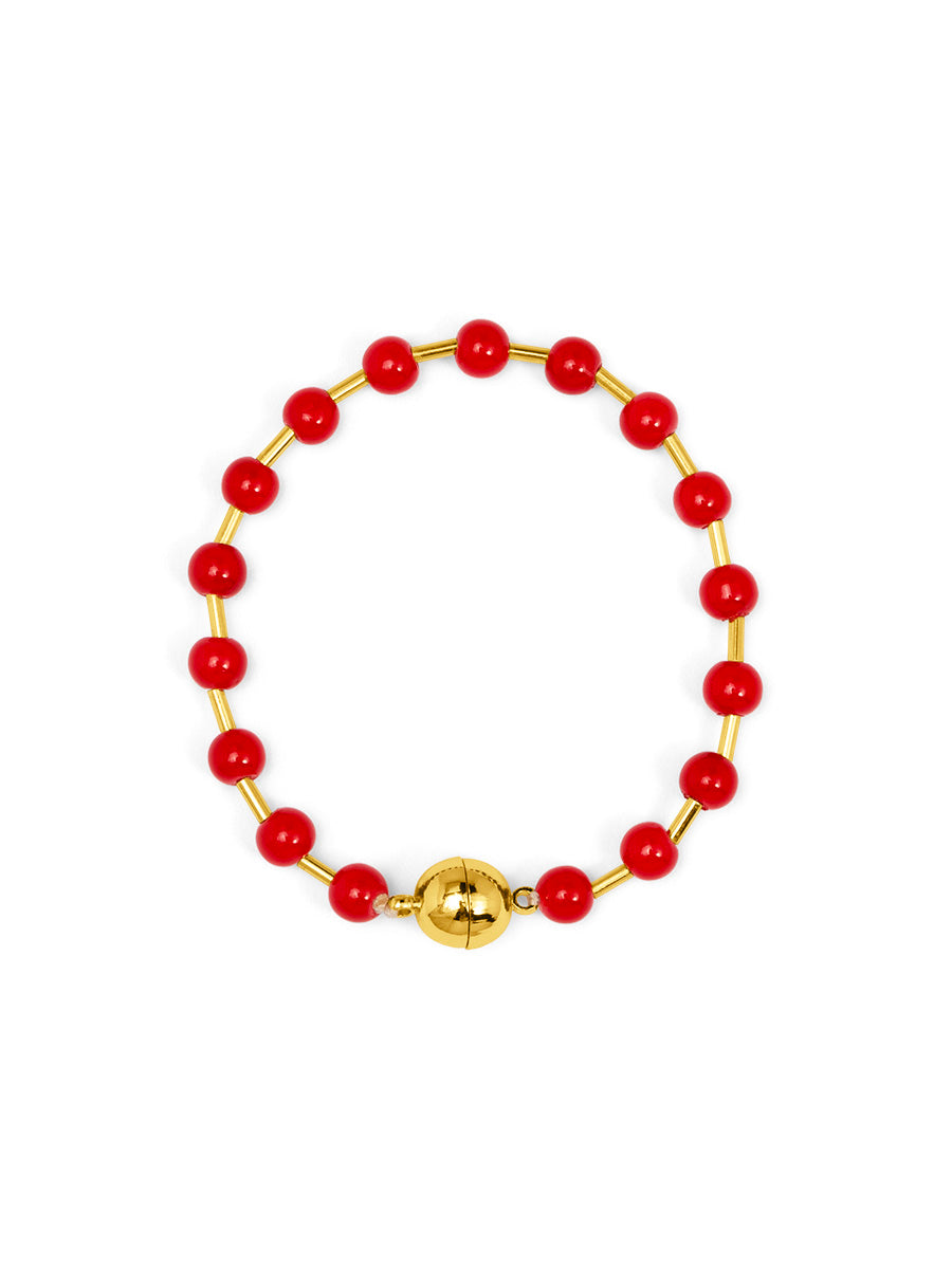 Glass Bead Magnetic Bracelet | Red