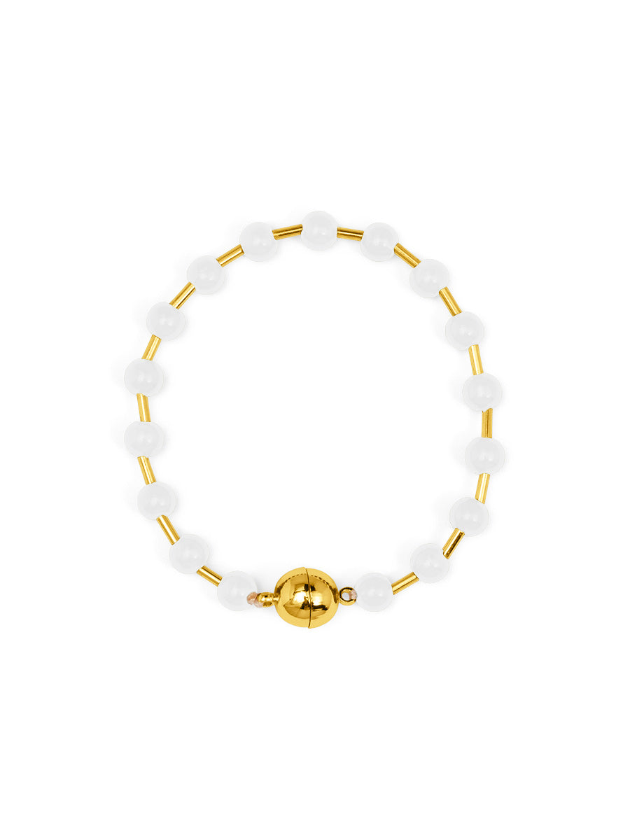 Glass Bead Magnetic Bracelet | White