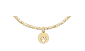 Classic Gold 2mm Bead Bracelet - Paw Print Small Gold Disc