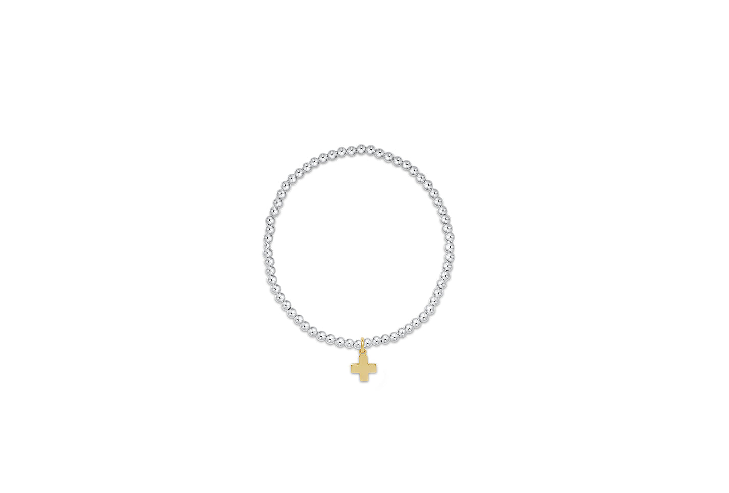 Classic Sterling 3mm Bead Bracelet Signature Cross Small Gold Charm
