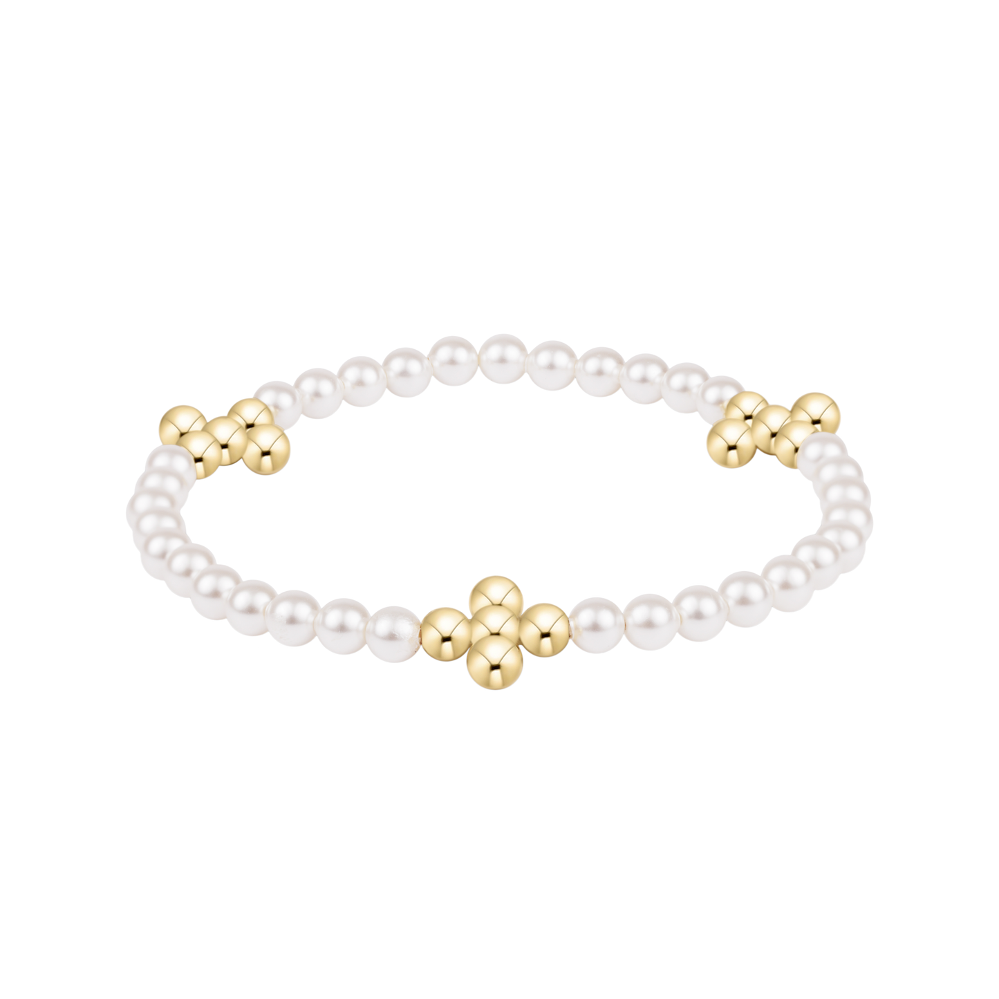 Beaded 4mm Gold Signature Cross 4mm Pearl Bracelet