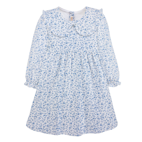 Round Collar Printed Dress | Blue Begonias