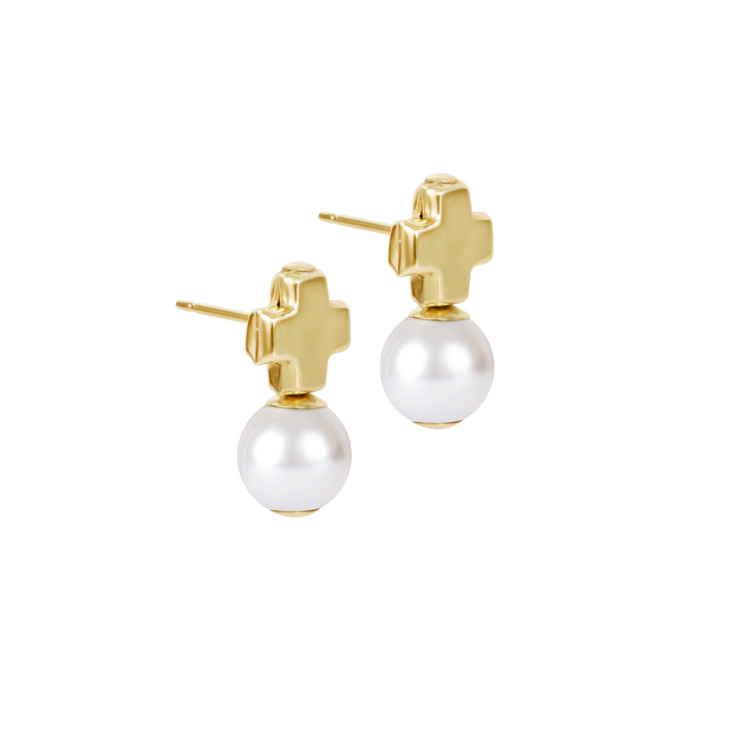 Signature Cross Small Gold Stud | Classic Pearl