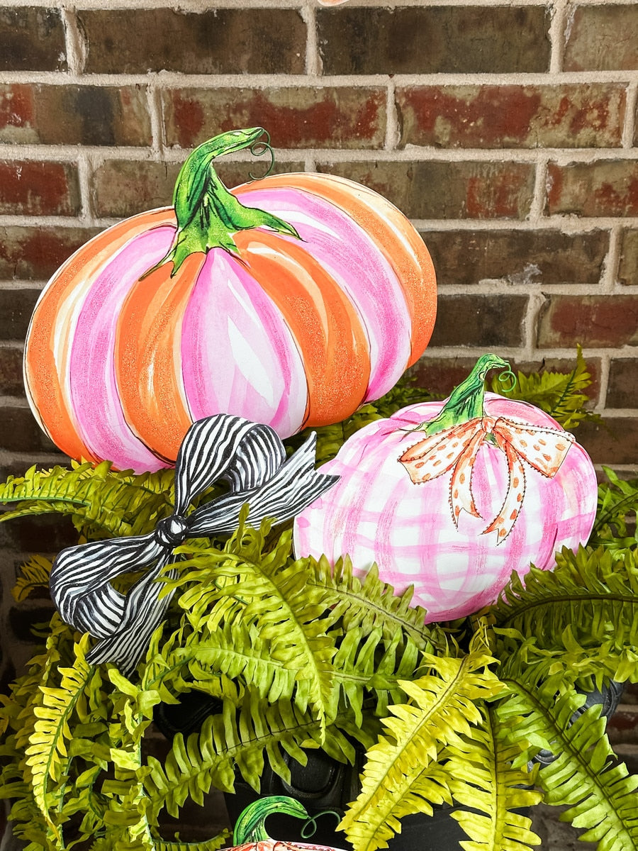 Metal Stake/Decor | Pink & Orange Pumpkins | Assorted Styles