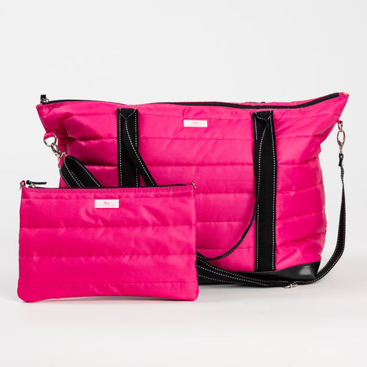 Triple Advisor | 3-in-1 Travel Bag | Pink Puffer with Orange Interior