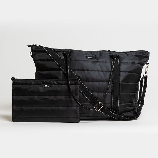 Triple Advisor | 3-in-1 Travel Bag | Black Puffer with Purple Interior