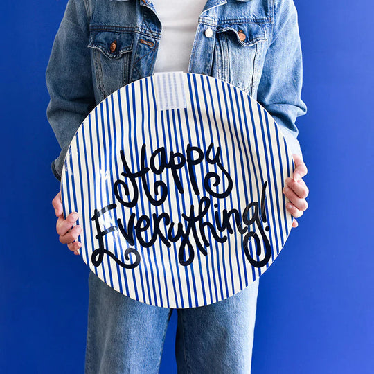 HE Big Round Happy Everything! Platter | Indigo Skinny Stripe