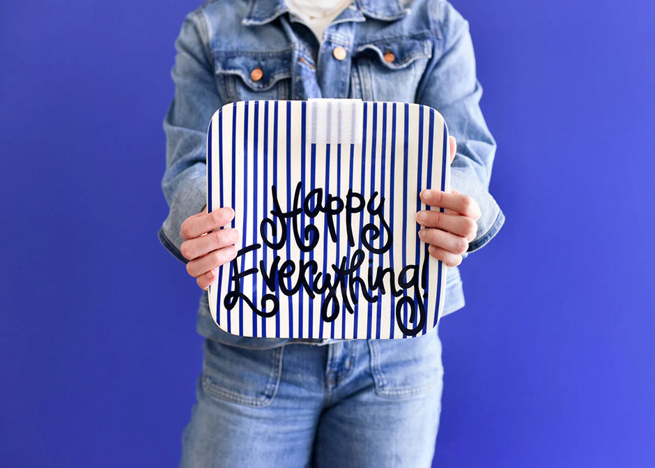 HE Mini Happy Everything! Square Platter | Indigo Skinny Stripe