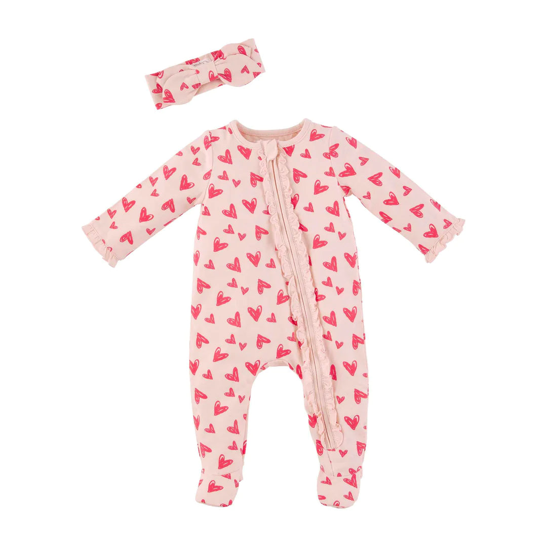 Pink Hear Sleeper + Headband (6-9 months)