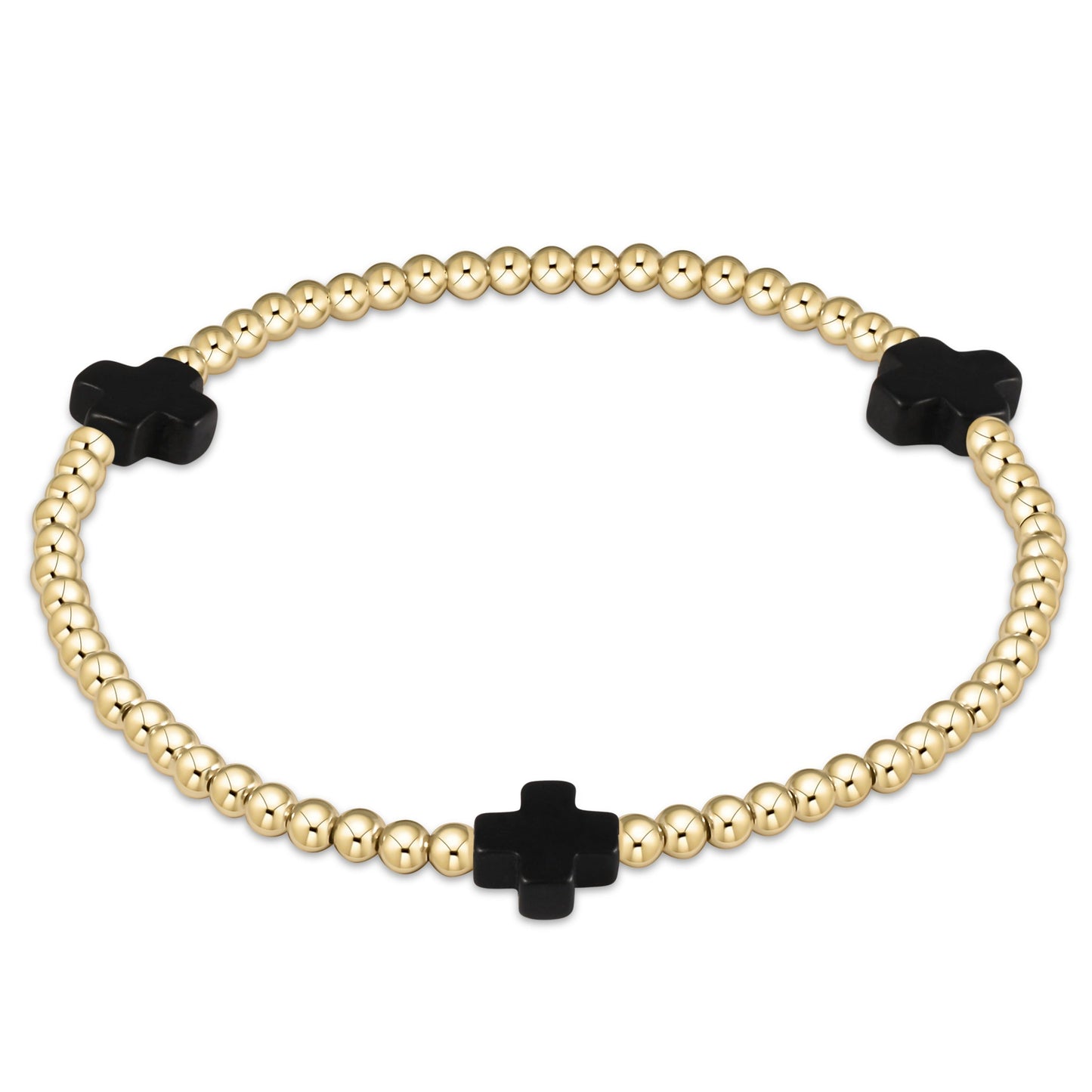 ENEWTON EXTENDS | SIGNATURE CROSS GOLD PATTERN 3MM BEAD BRACELET - ONYX