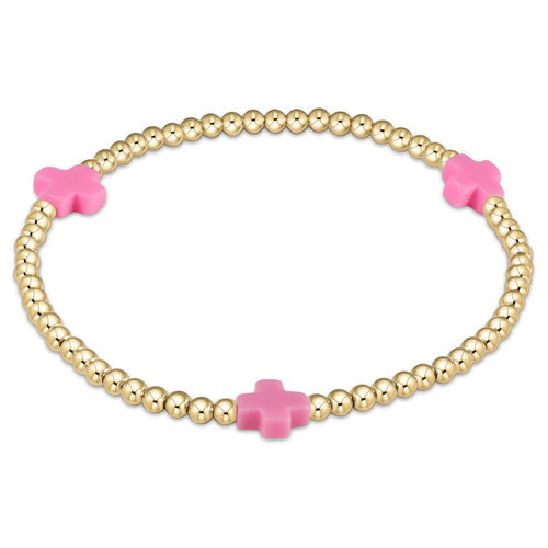 egirl | Signature Cross Gold Pattern 3mm Bead Bracelet | Bright Pink