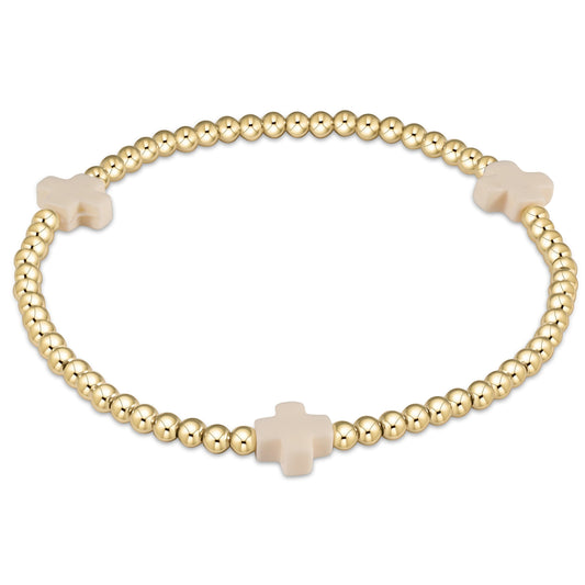 egirl | Signature Cross Gold Pattern 3mm Bead Bracelet | Off-White