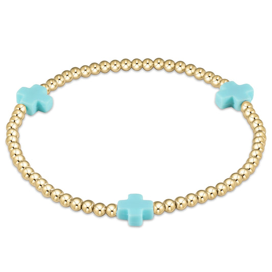 egirl | Signature Cross Gold Pattern 3mm Bead Bracelet | Turquoise