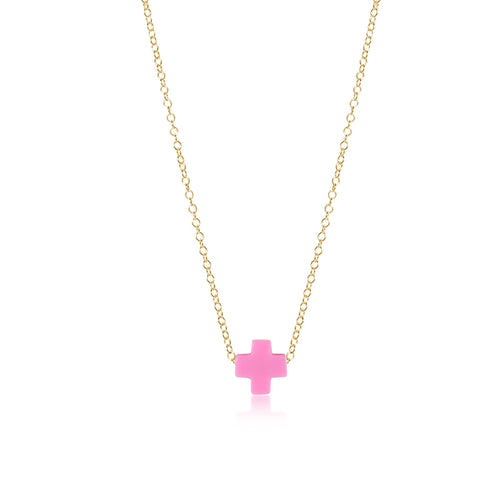 16" Necklace Gold Signature Cross Small | Bright Pink