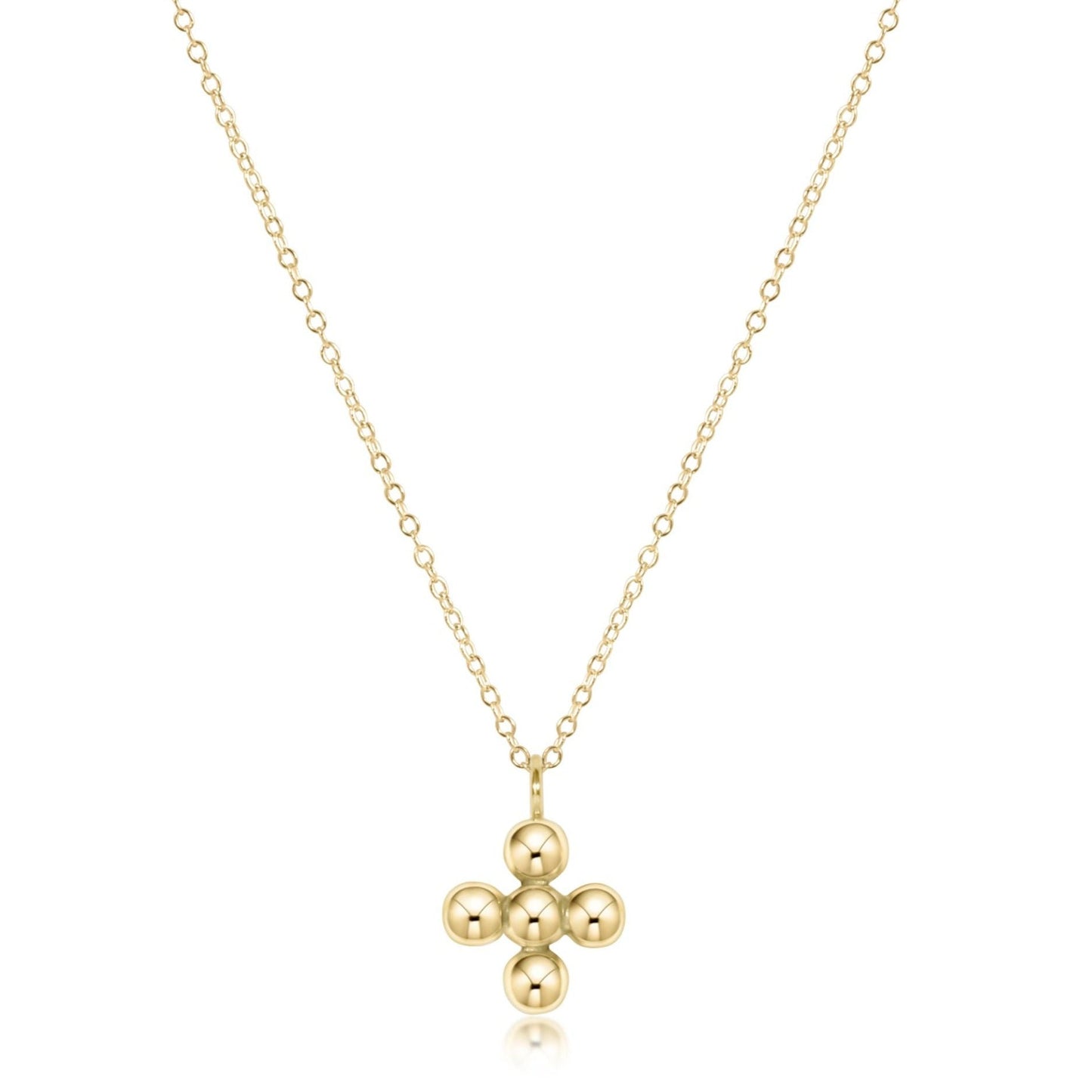16" Necklace Classic Beaded Signature Cross Gold Charm | 4mm Bead Gold