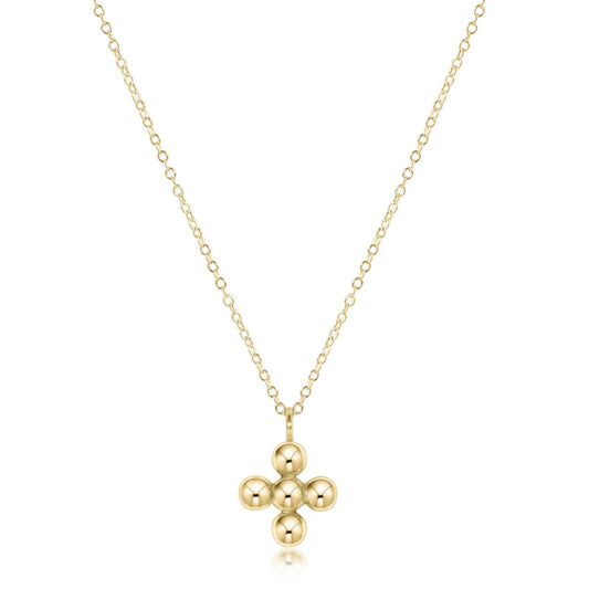 16" Necklace Classic Beaded Signature Cross Gold Charm | 4mm Bead Gold