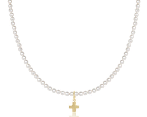 17" Choker | Classic Pearl 3mm Bead | Signature Cross Gold Charm