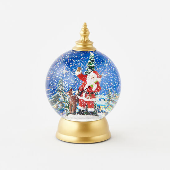 Swirly Glitter Santa w/Deer Waterglobe