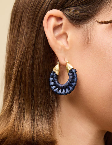 Wicker Hoop Earrings Dark Blue