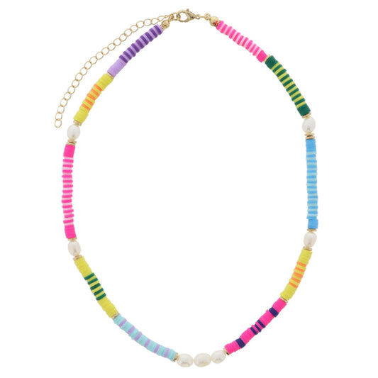 Multi Colorblock Sequin & Pearl Necklace