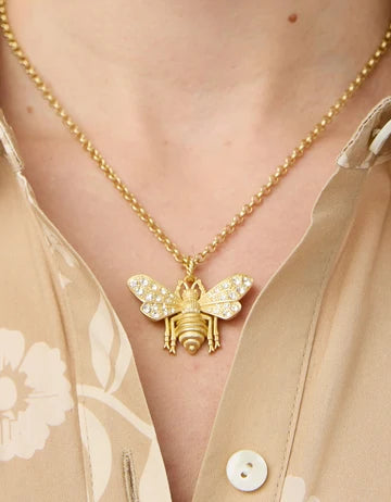 Vintage Bee Necklace 24” Crystal