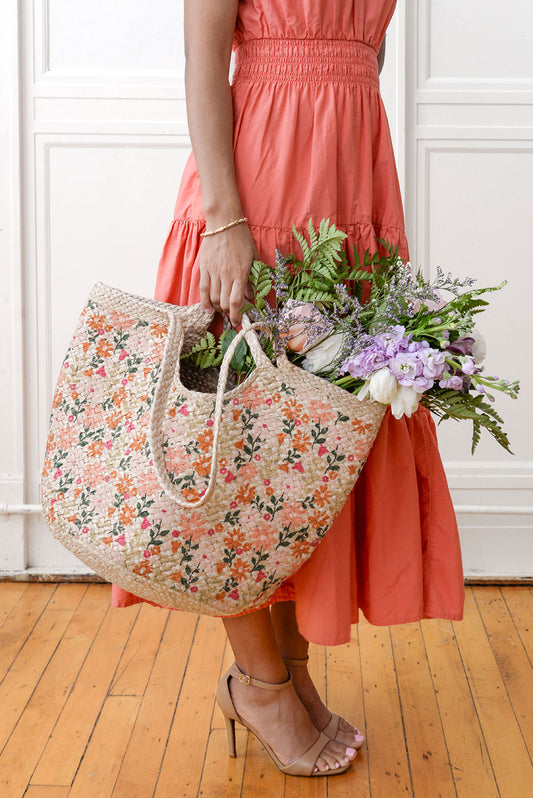 Coral Painted Daisies Anya Jute Tote