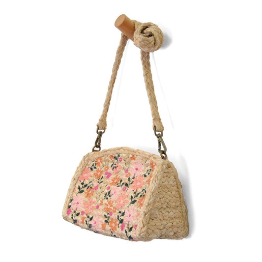 Coral Painted Daisies Miley Jute Crossbody