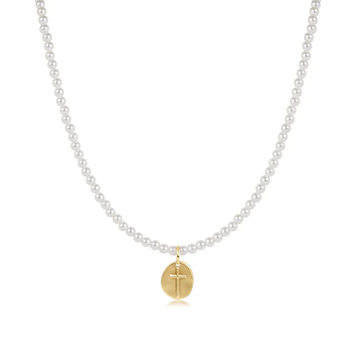 17" Choker Classic Pearl 3mm Bead | Inspire Small Gold Charm
