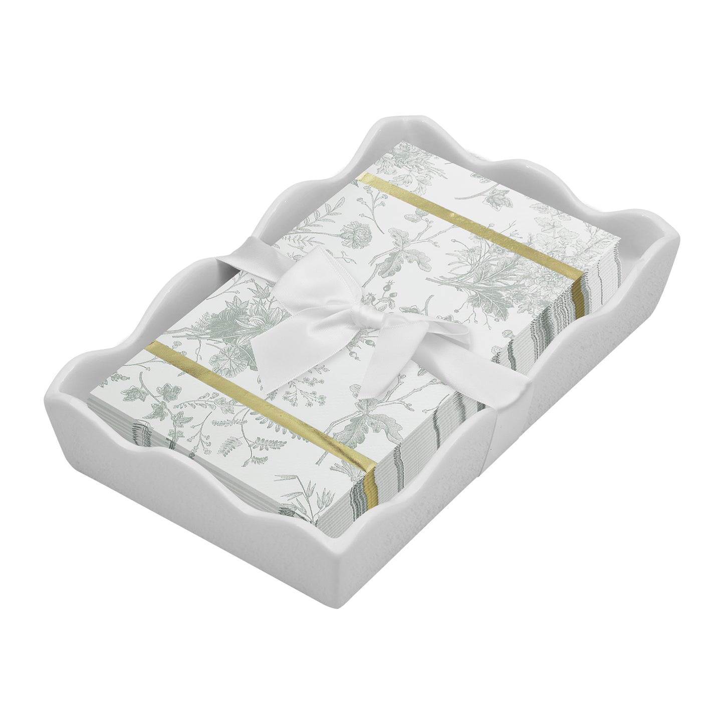 Ceramic Wave Napkin Tray with Guest Towel | Timeless Sage