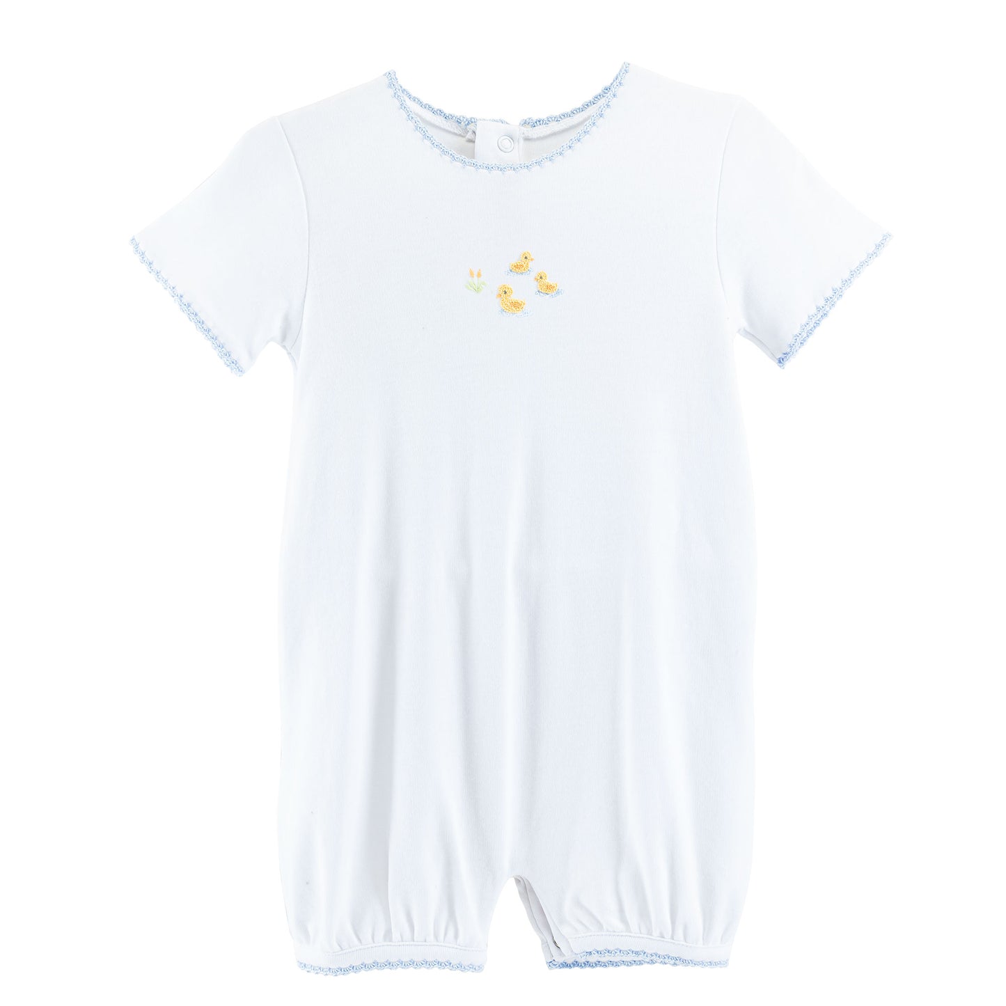 Embroidered Romper w/ Crochet Trim - Three Little Ducks