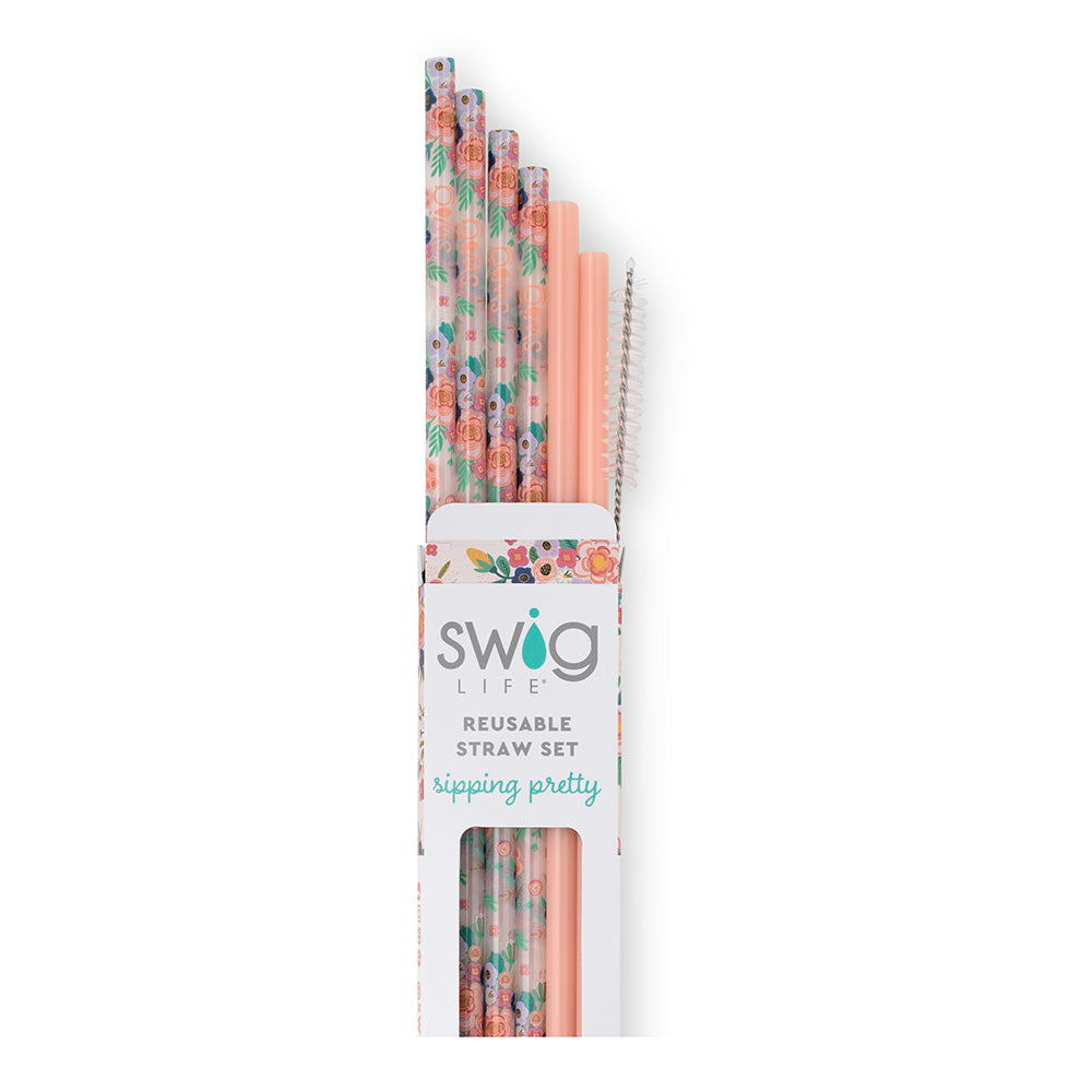 Reusable Straw Set | Full Bloom + Coral