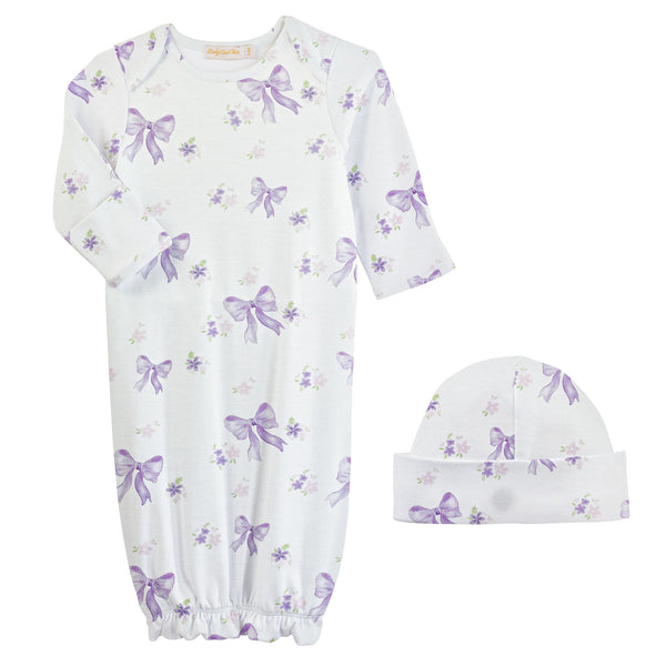 Printed Gown & Hat Set | Lavender Bows