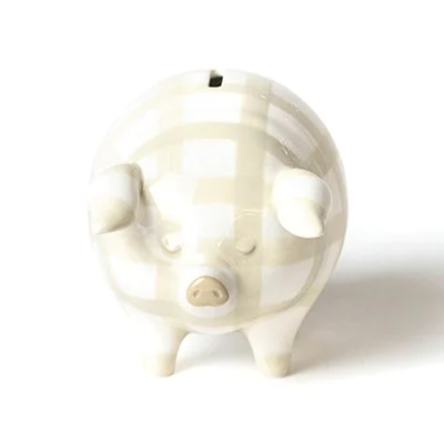 Gingham Piggy Bank - Neutral
