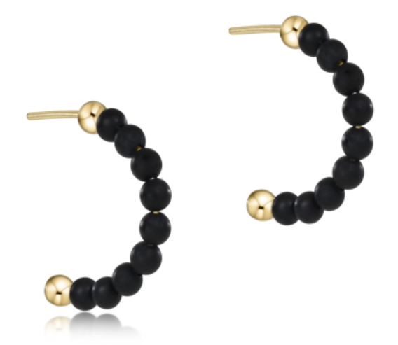 Beaded Gemstone 1" Post Hoop - 3mm Matte Onyx