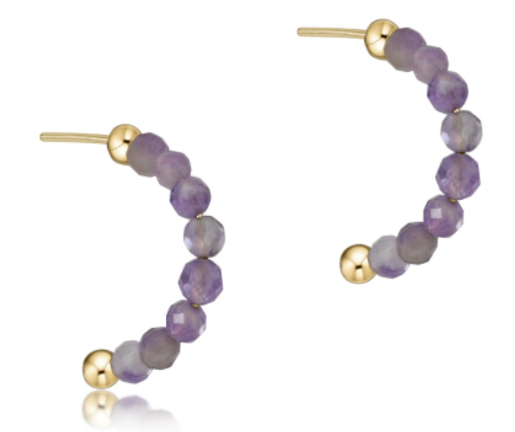 Beaded Gemstone 1" Post Hoop - 3mm Amethyst