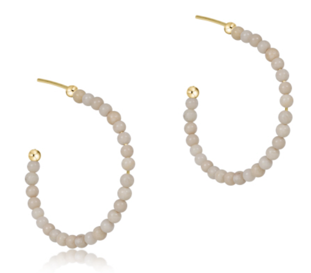 Beaded Gemstone 1.25" Post Hoop - 3mm Riverstone